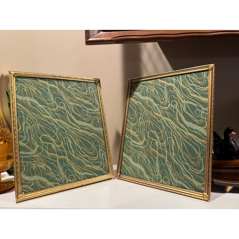 Vintage Gold Metal Picture Frames Set of 2 Embossed Thin Border 8x10 Gallery Art